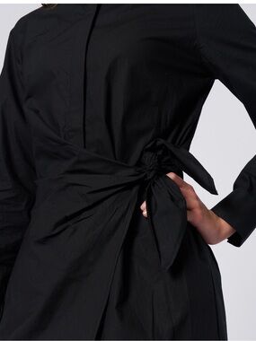 Classic Black Long-Sleeve Tie-Waist Dress New with Tags